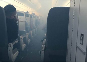 following a problem with the air conditioning system, passengers on this aircraft coughed and gasped for breath.